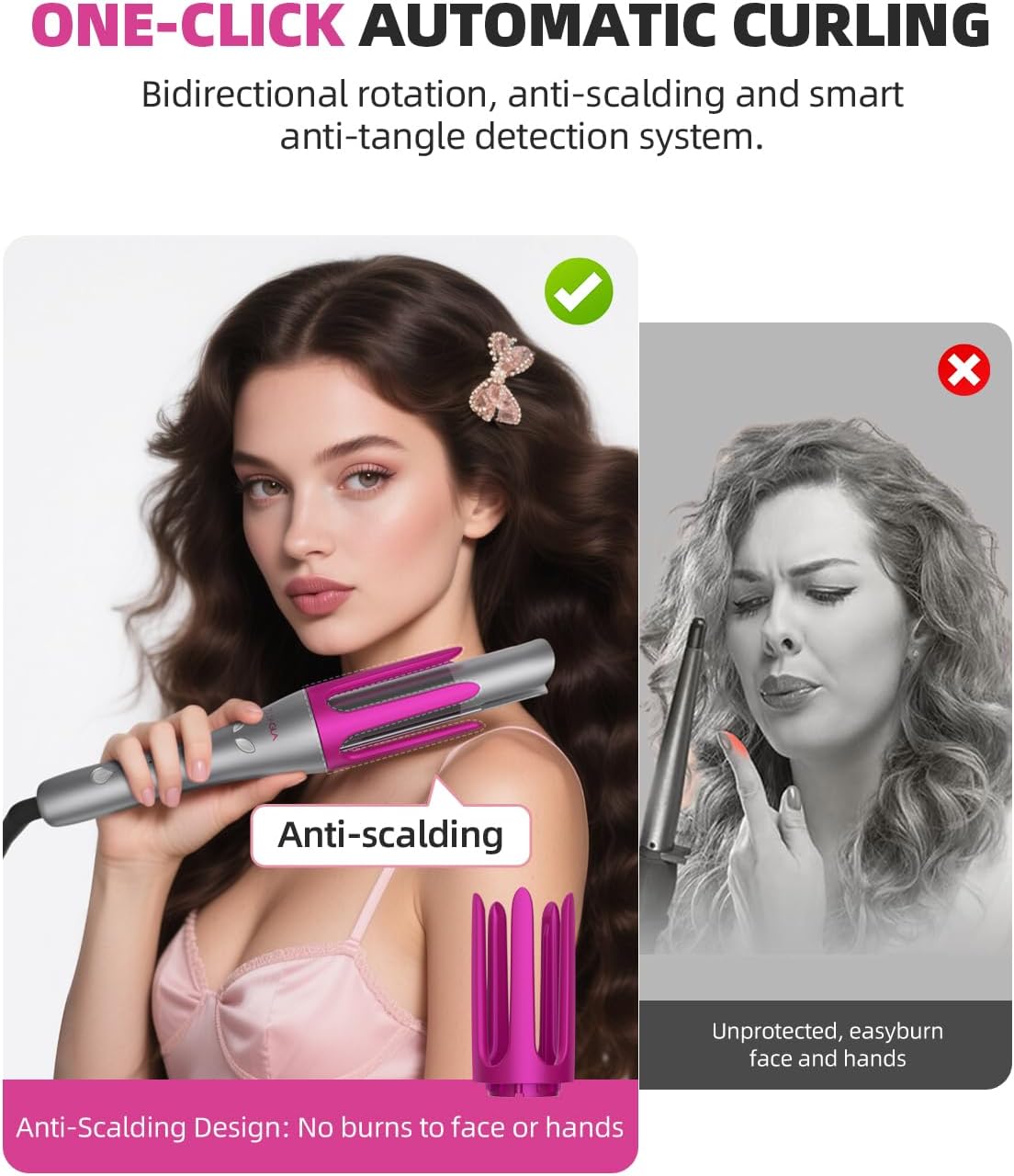 Automatic Rotating Curling Iron,1 1/4 Hair Curler with 3 Temperatures, 10S Fast Heating, 2-Way Rotation, 30 Min Auto Shut-Off, 500 Million Ionic, Anti-Scald-Tangle for Long Hair