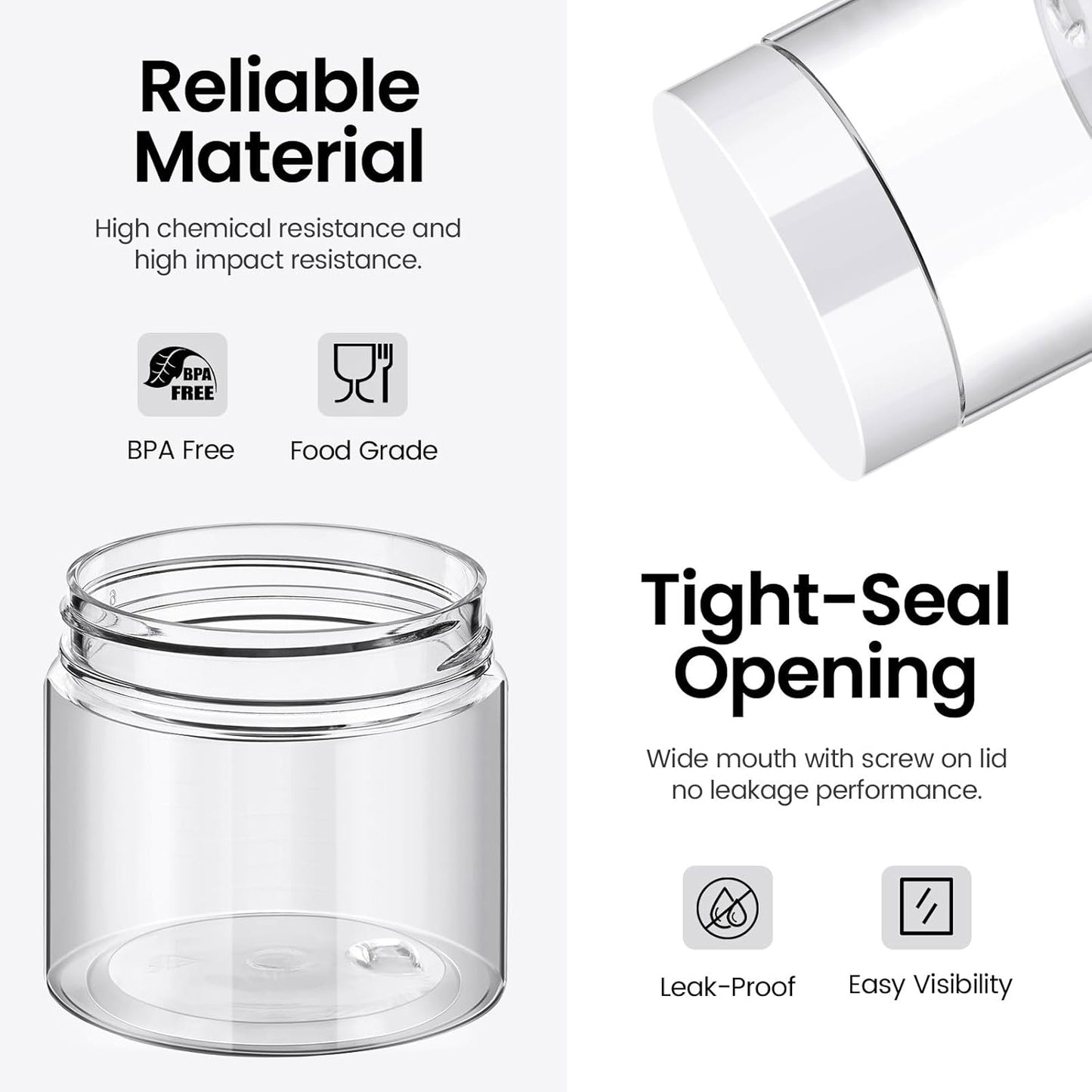 TUZAZO 48 Pack 2 Oz Small Plastic Container Jars with Lids and Labels BPA Free, Empty Round Clear Cosmetic Containers Plastic Slime Jars for Lotion, Cream, Ointments, Samples, Travel Storage (48)