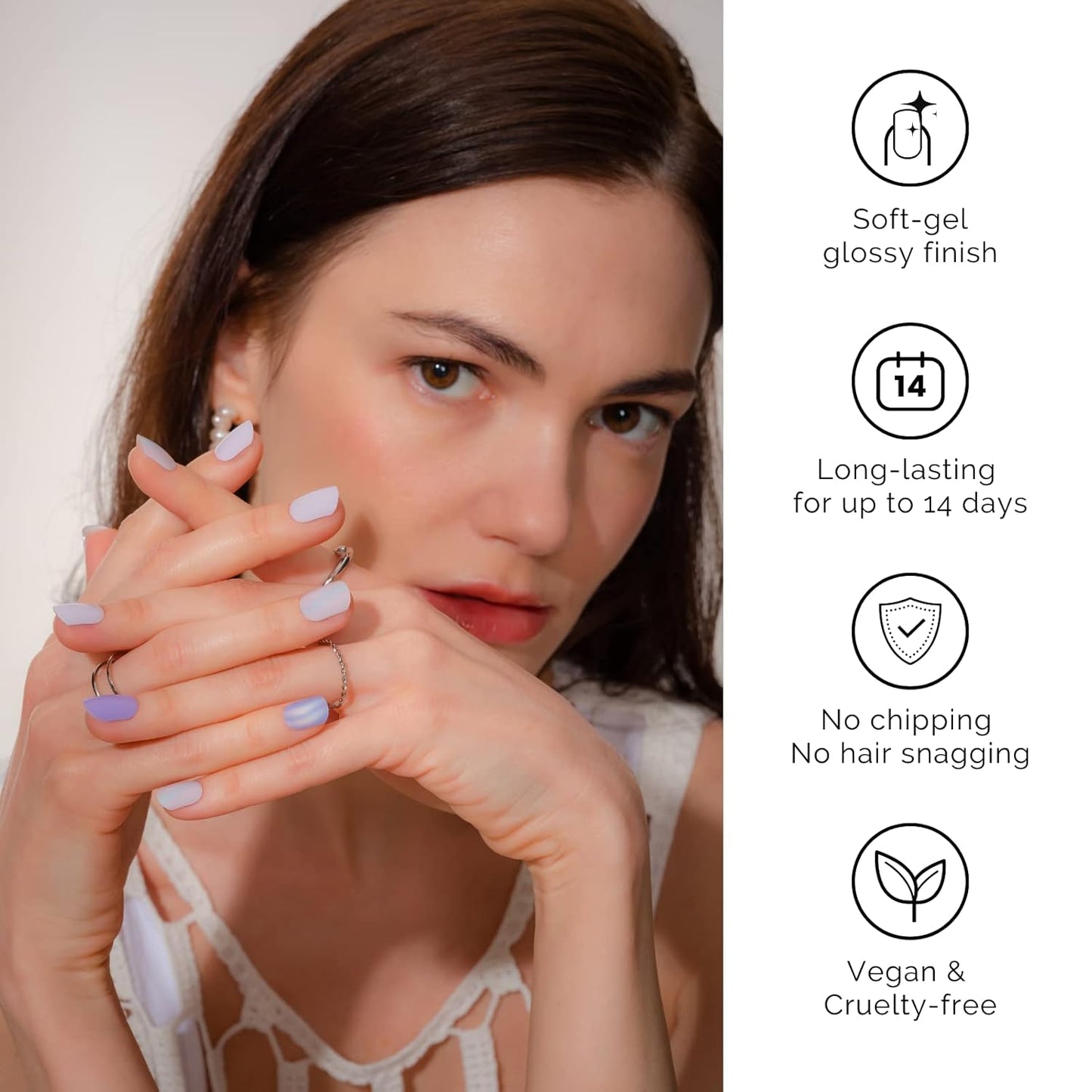 NAILOG Semi Cured Gel Nail Strips 34 pcs, Buy 2 Get 1 UV Lamp, Salon-Quality Gel Nail Stickers, Semicured Nail Wraps with Soft Gel Finish | Lavender Mist