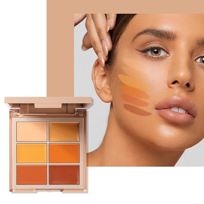 MAEPEOR Face Conceal Contour Palette 6 Colors Full Coverage and Lightweight Concealer Contour Palette Waterproof Long Lasting Contour Palette (Color 03)