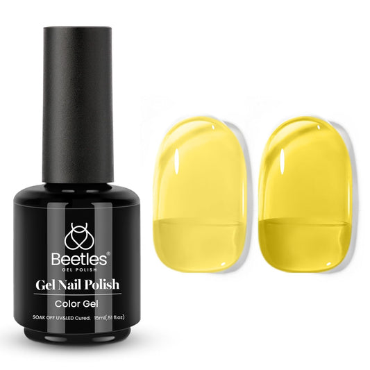Beetles Yellow Gel Nail Polish, 15ML Clear Yellow Jelly Gel Polish Sheer Translucent Effect Neutral Nail Polish Soak Off UV Golden Sunshine Series French Nail Art Manicure Salon Gift for Women