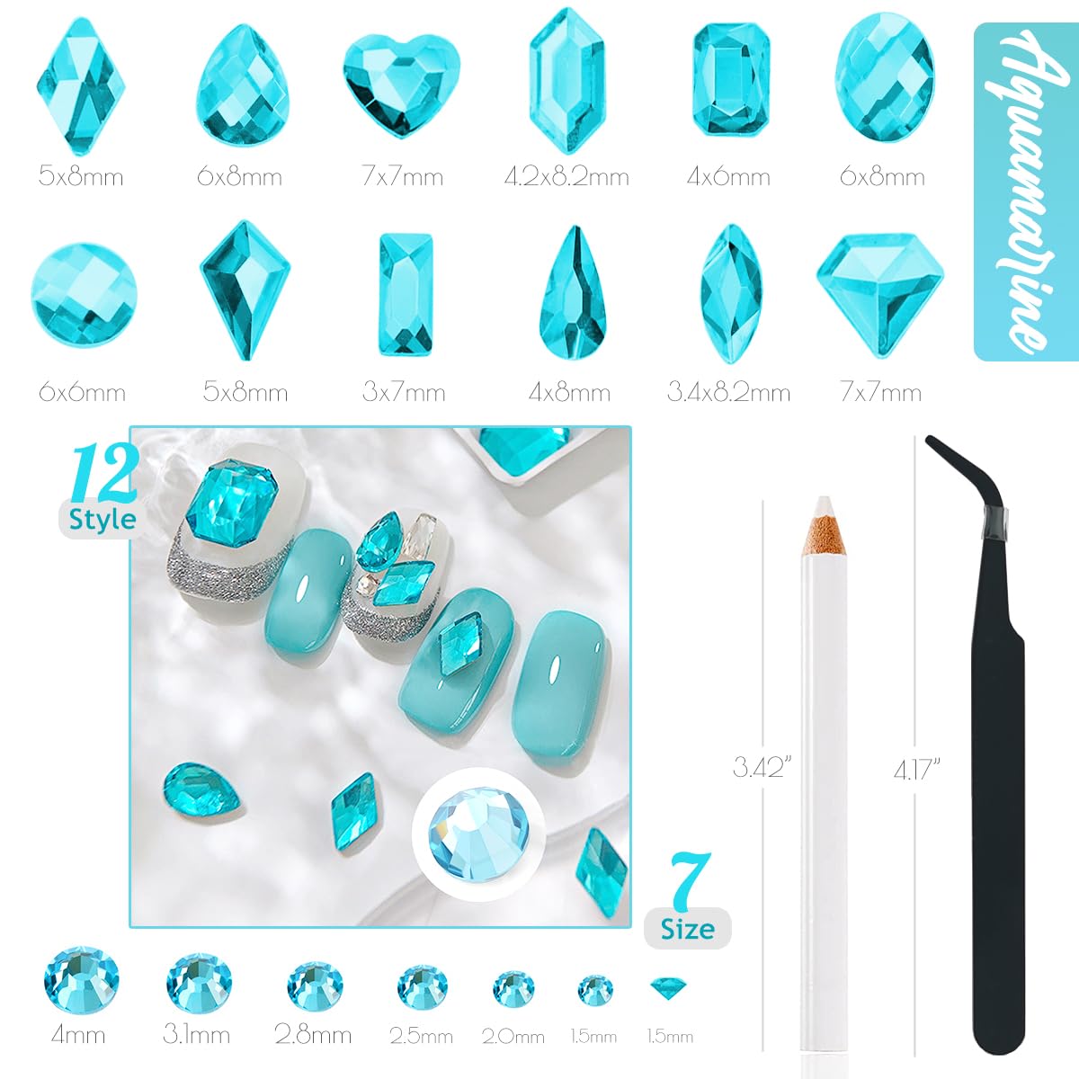 4080Pcs Aquamarine Nail Rhinestones Water Blue Stones for Nails Nail Charms K9 Glass Flatback Gems Lake Blue Round Diamonds jewels Crystals Charms Supplies for Nails Faces Eyes Makeup Crafts