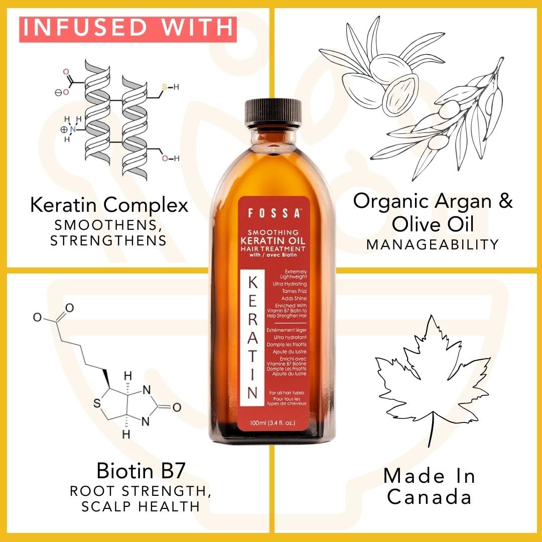 Fossa Biotin B7 Smoothing Hair Treatment | Lightweight Oil Tames Frizz, Adds Shine, Promotes Healthy Hair for All Hair Types | 100ml, 3.4 fl. oz.