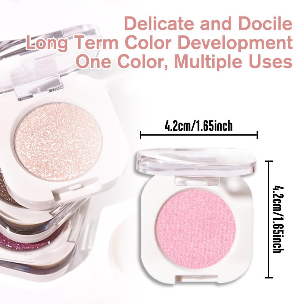 Pink Single Shimmer Eyeshadow Makeup, Neutral Powde Eye Shadow for Women, Bright Light Pink Rose Glitter Sparkle Singles Eyeshadow Palette Pigmented Waterproof, Girls Monochrome Eyeshadows Gift