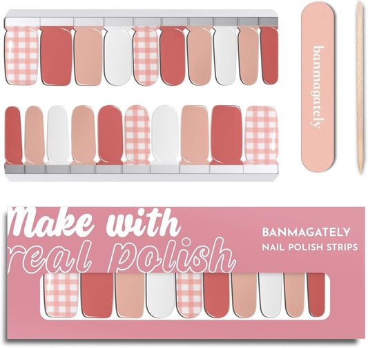 Nail Polish Strips, 20Pcs Salon Quality Gel Nail Stickers, Easy Long Lasting Wraps for Short Nails no UV Light Needed (Multicolor Plaid)