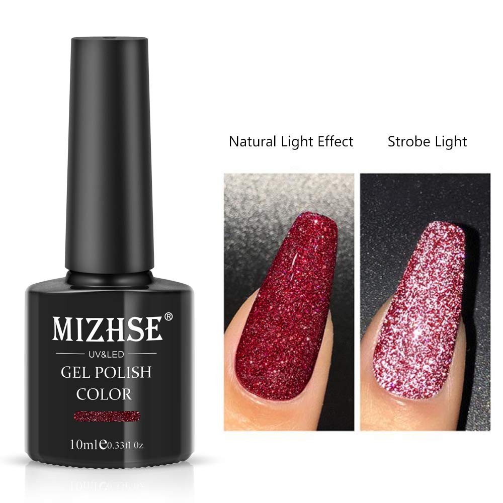MIZHSE Diamond Gel Nail Polish, Reflective Glitter Red Gel Polish, Christmas Sparkly Shiny Nail Art Varnish Manicure Kit, Soak Off Nail Art for Beginners DIY at Home