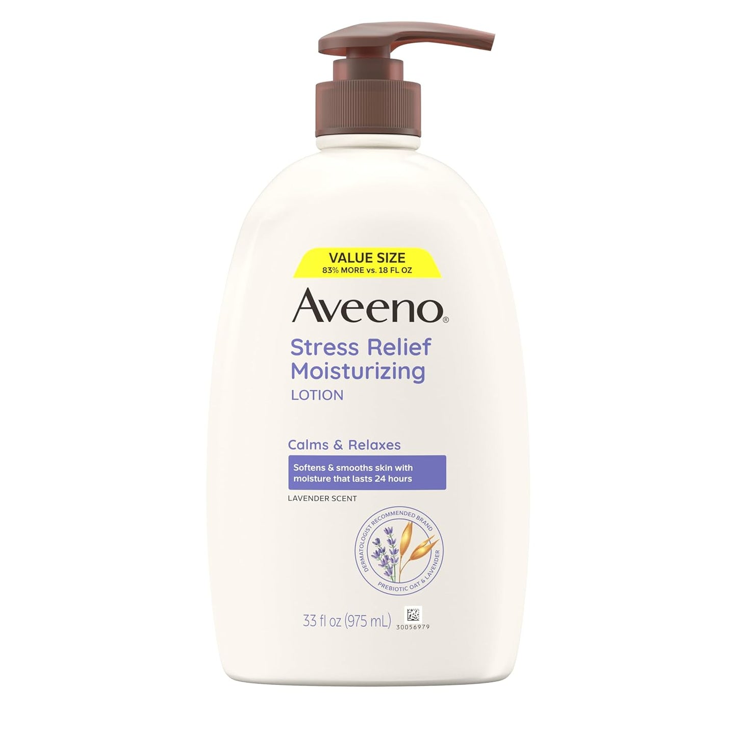 Aveeno Stress Relief Moisturizing Body Lotion 33 Fl Oz, Lavender Scent with Prebiotic Oat, Hydrating 24-Hour Moisturizer Non-Greasy for Dry Sensitive Skin, Paraben & Dye Free, Calming & Relaxing
