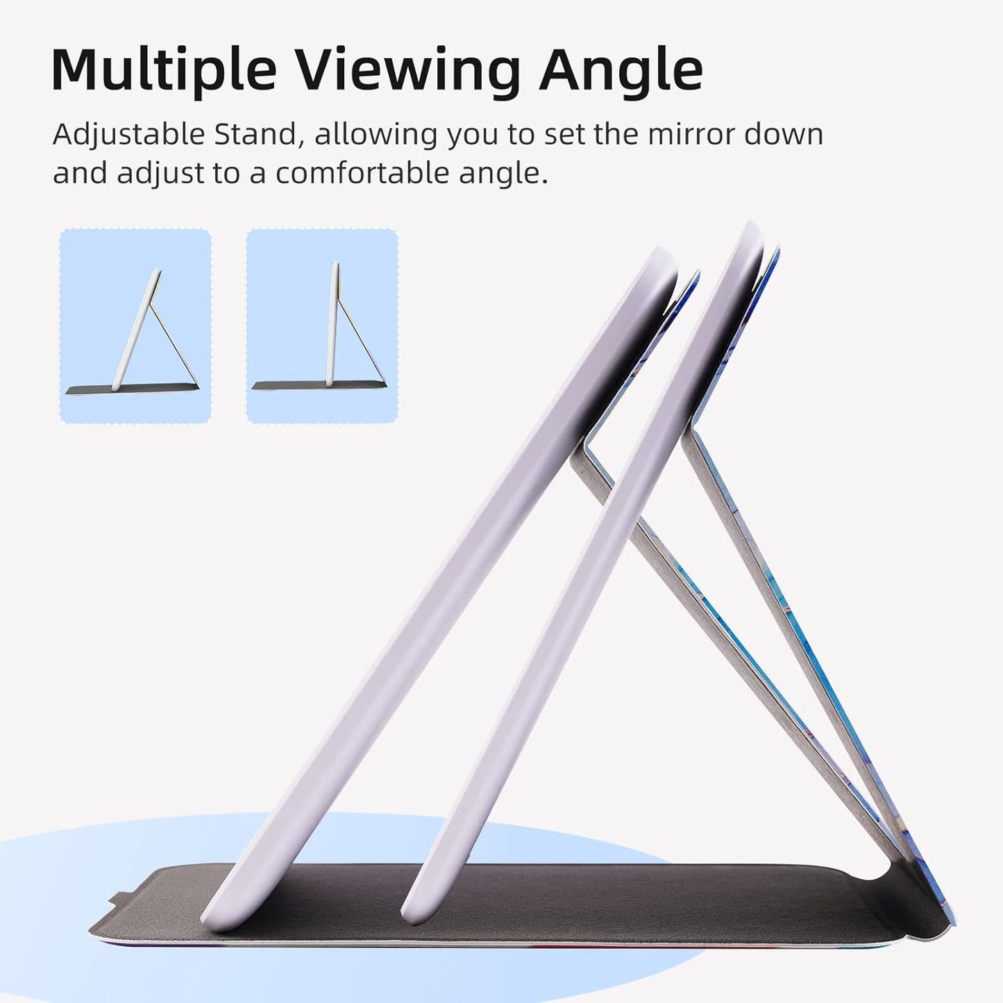 Rechargeable Travel Lighted Makeup Mirror with PU Leather Cover, Portable Travel Makeup Mirror with Lights, 3 Color Lighting,Touch Sensor Dimmable, Light Up Tabletop Folding Cosmetic Mirror Colorful