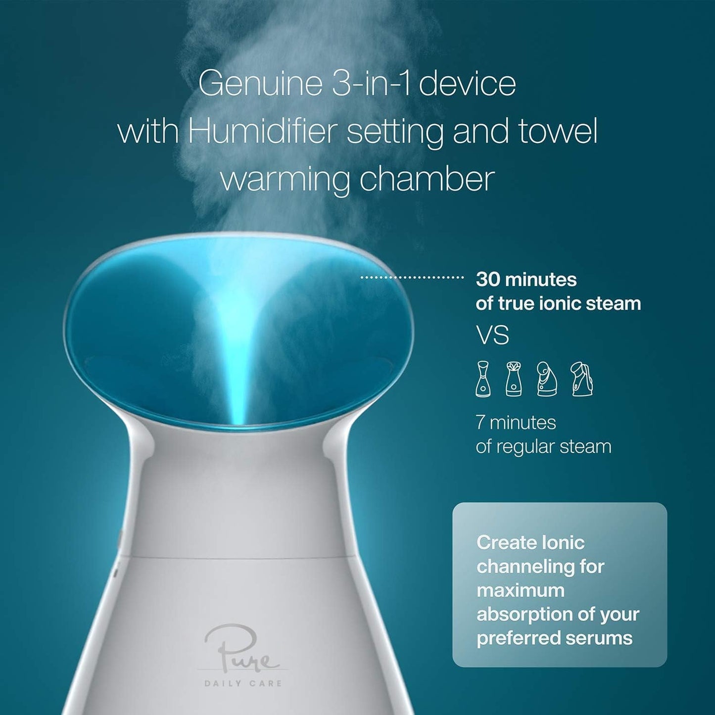 Pure Daily Care NanoSteamer Large 3-in-1 Nano Ionic Facial Steamer with Precise Temp Control - Humidifier - Unclogs Pores - Blackheads - Spa Quality - Bonus 5 Piece Stainless Steel Skin Kit (Teal)