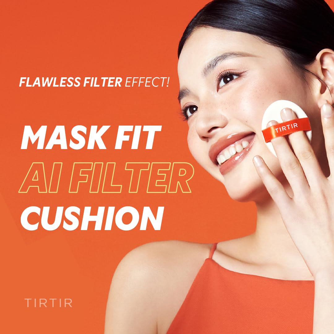 TIRTIR Mask Fit Ai Filter Cushion Foundation | AI-Like Semi-Matte Finish - Up to 72-Hour Medium to Full Coverage Korean BB Cushion Make up Beauty, #25N Mocha, 0.63 Fl Oz