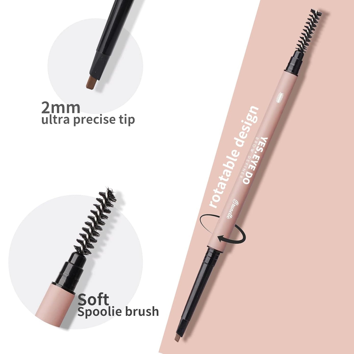 Eyebrow Pencil Brown, Ultra Slim Micro Eyebrow Filler Pen with Spoolie, Waterproof Precision Brow Pencil with Double Head for Brow Laminaion, Create Flawless & Natural Brows, Chestnut, YES.EYE DO