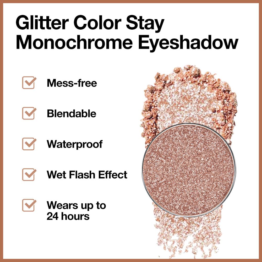 Champagne Rose Gold Monochrome Shimmer Eyeshadow Palette Makeup,Long Lasting Naturing-Looking Lightweight Glitter Single Eyeshadow,Neutral Powde Eye Shadow for Older Women