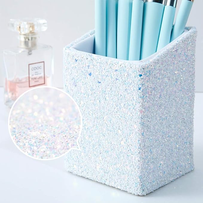 DUcare Makeup Brushes with Holder - 10Pcs Professional Synthetic Make Up Brushes Set for Blush Concealer Foundation Bronzer Powder Eyebrow Contour Eyeshadow Blending Makeup Brush Set, Ice Lake Blue