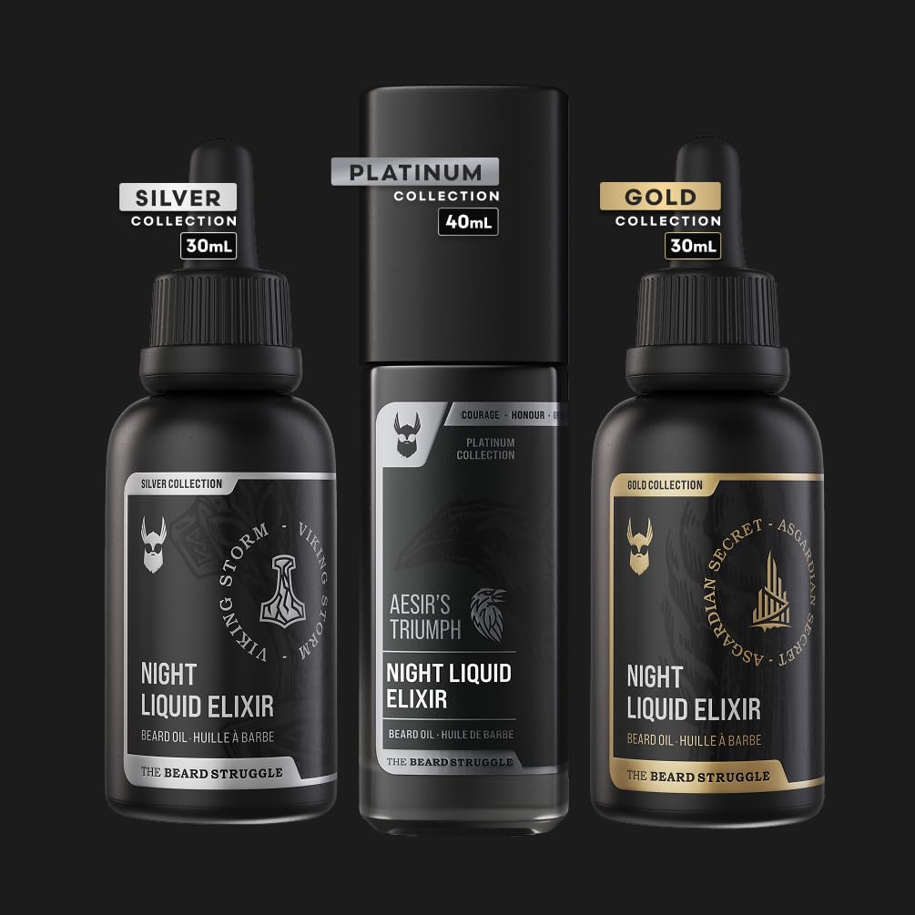 The Beard Struggle Night Liquid Elixir Beard Oil - Platinum Collection - Aesir's Triumph (1 Fl oz) - Beard Oil for Men - Natural Blend for Softens, Moisturizing, & Healthier Beard Growth