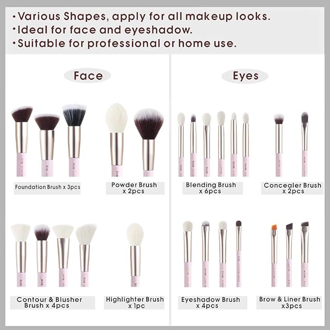 Jessup Makeup Brushes Set Professional Makeup Brush Eyeshadow Blending Powder Foundation Blusher Concealer 25pcs with Cosmetics Storage Box, Blushing Bride T295