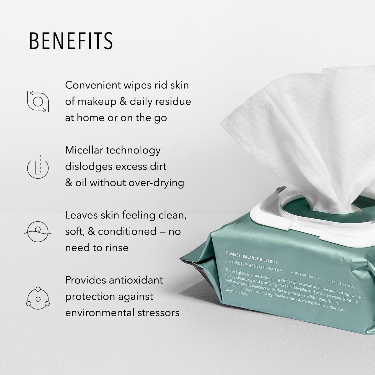 HydroPeptide HydroActive Cleanse, Micellar Facial Cloths, Gently Cleanses Skin, Hydrating and Nourishing, 30 Count