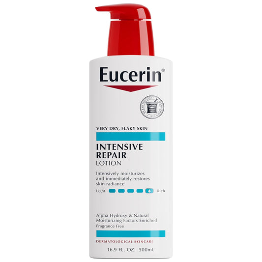 Eucerin Intensive Repair Body Lotion for Dry Skin with Alpha Hydroxy, Body Moisturizer for Very Dry Skin, Moisturizes, Exfoliates and Conditions, Fragrance Free and Paraben Free, 16.9 Fl Oz Bottle