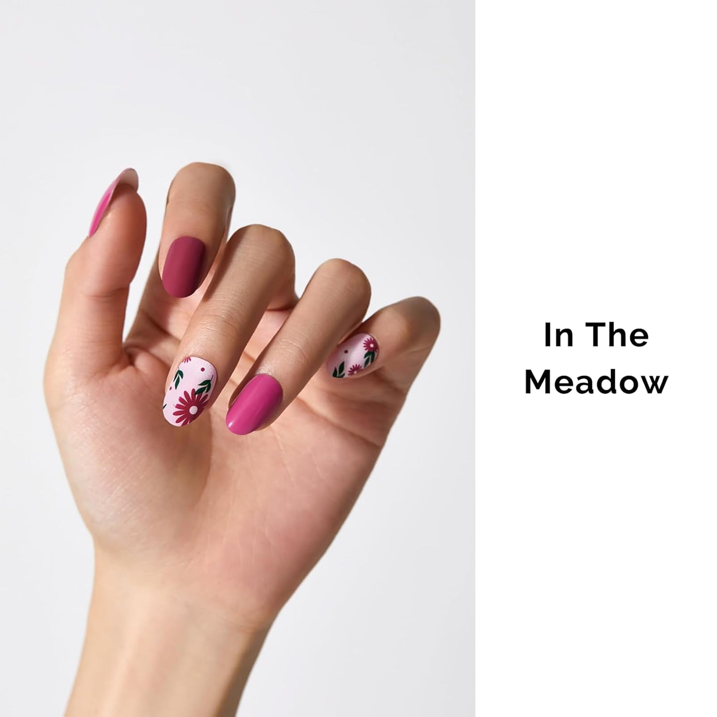 Semi Cured Gel Nail Strips - NAILOG 34 Pcs Floral Nail Stickers Long Wraps with Glossy Gel Finishing for Autumn, in The Meadow