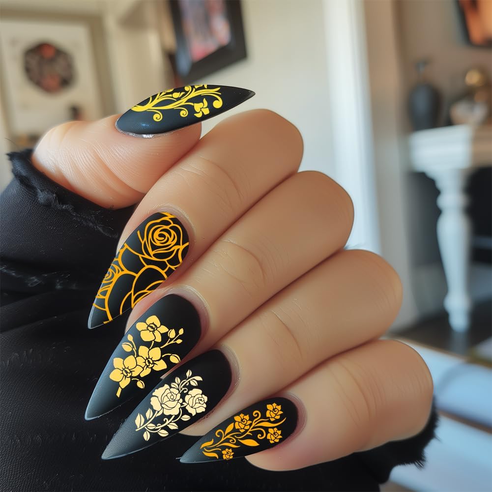 3Pcs Vintage Floral Nail Stamping Plate Set Flower Leaves Bamboo Nail Stamp Templates French Line Tip Nail Stamp Plates Rose Metal Reusable Tools with Stamper Scraper for Manicure Printing