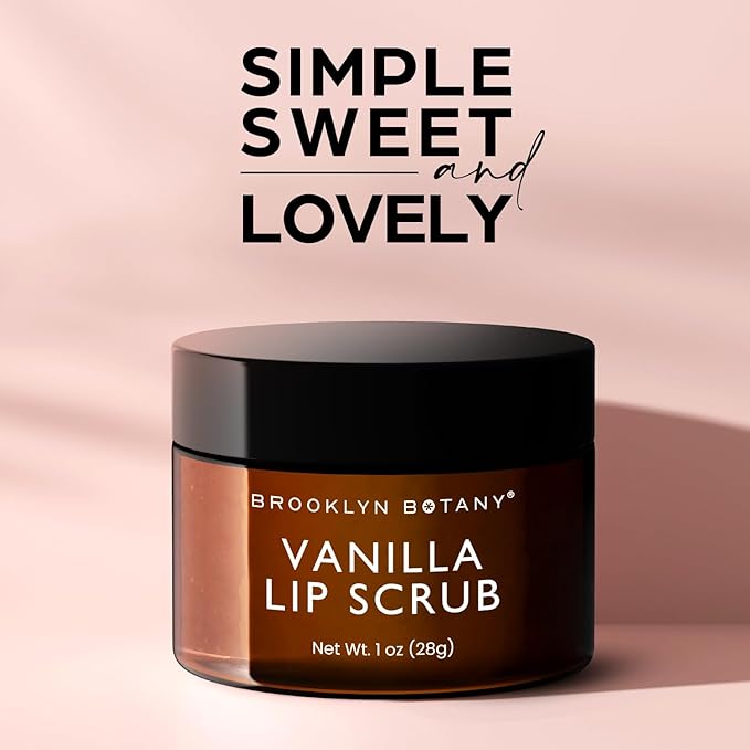 Brooklyn Botany Lip Scrub Exfoliator 1 oz – Lip Moisturizer for Dry Lips and Chapped Lips – Gentle Lip Exfoliator for Smooth and Brighter Lips – Vanilla Flavor