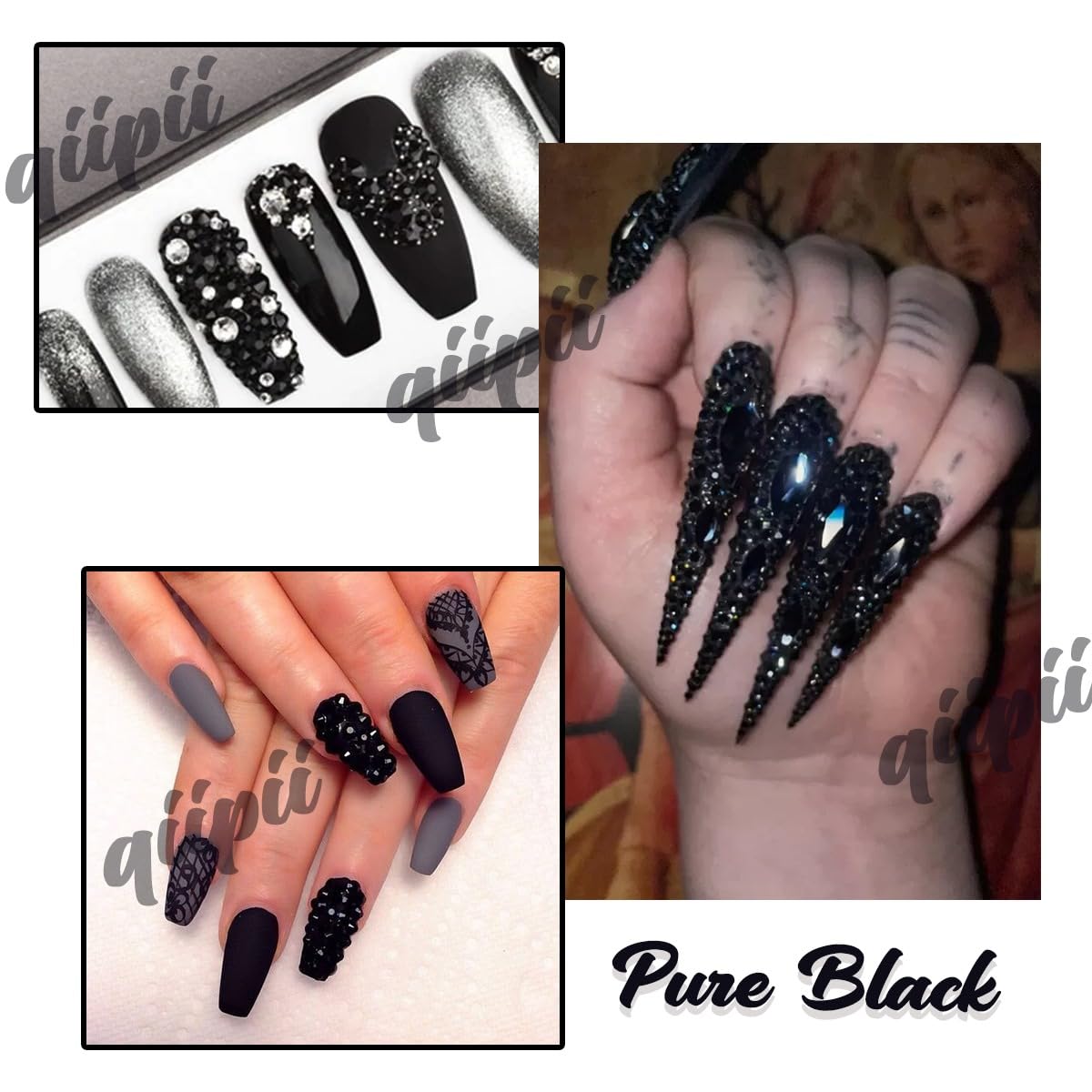 4080Pcs Black Nail Rhinestones Multi Shapes Flatback Jet Black Gems for Nails Round Beads K9 Glass Nail Crystals Stones Diamonds jewels Nail Art Supplies Charms for Nail Face Eyes Makeup Crafts