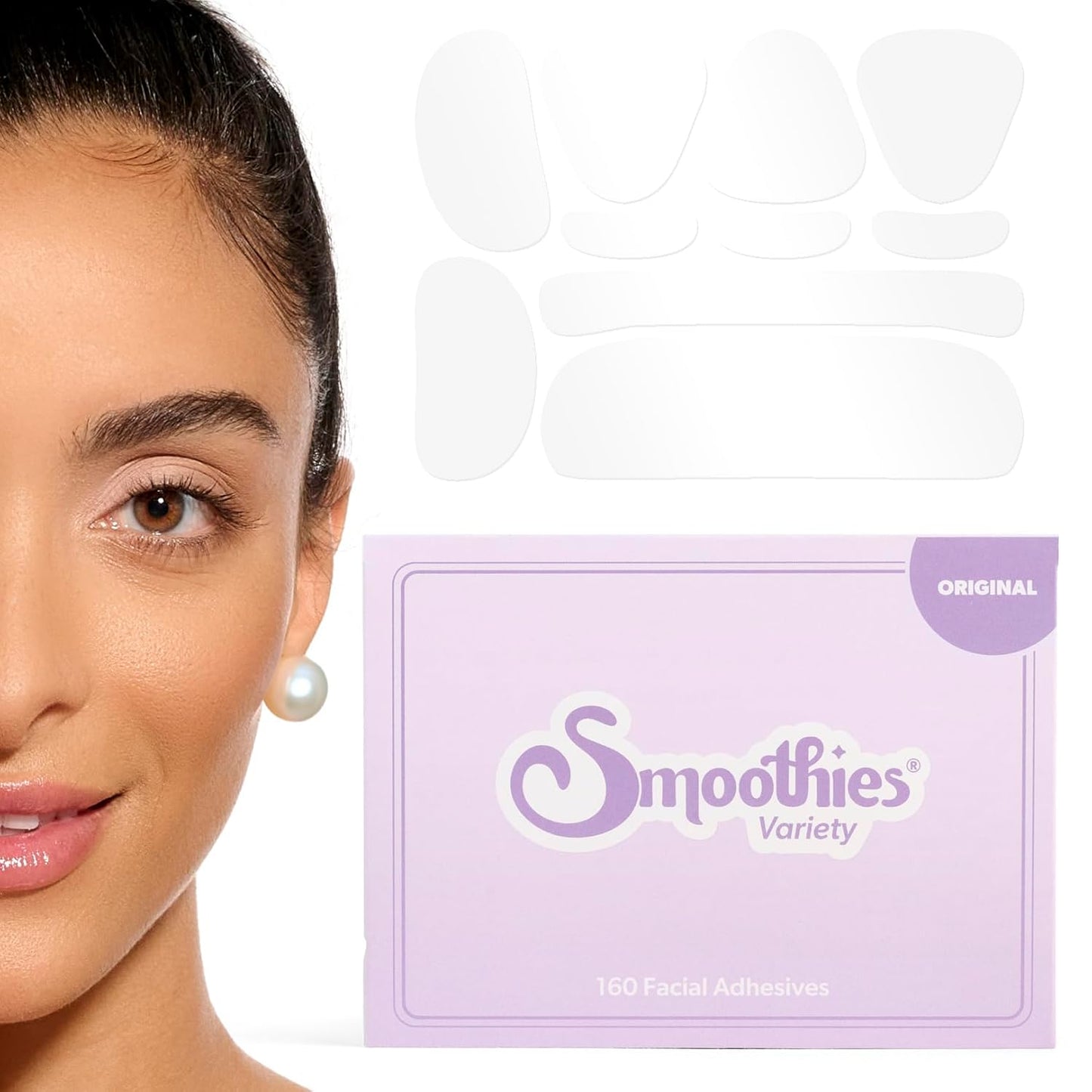Smoothies Variety Wrinkle Patches for Face Overnight - Facial Patches for Forehead, Elevens, Crows Feet and more, 160 Facial Adhesives per Box - Face Tape, Made in the USA