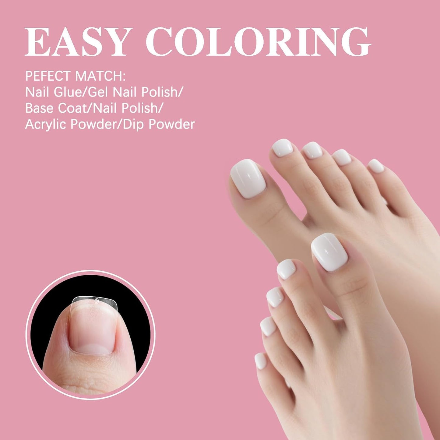 Toe Nail Tips, SSWSBYKE 300Pcs Short Square Soft Gel Full Cover Fake Toe Nail Tips 15 Sizes Matte Press on Acrylic Toe Nail Extensions For Home DIY Nail Salon