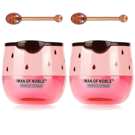 Bee Lip Balm Honey Pot, Strawberry & Honey Moisturizing Propolis Lip Mask, Hydrating & Prevention Dry and Cracked Lip Scrubs Exfoliator, Reduces Lip Lines (2PCS Pink)
