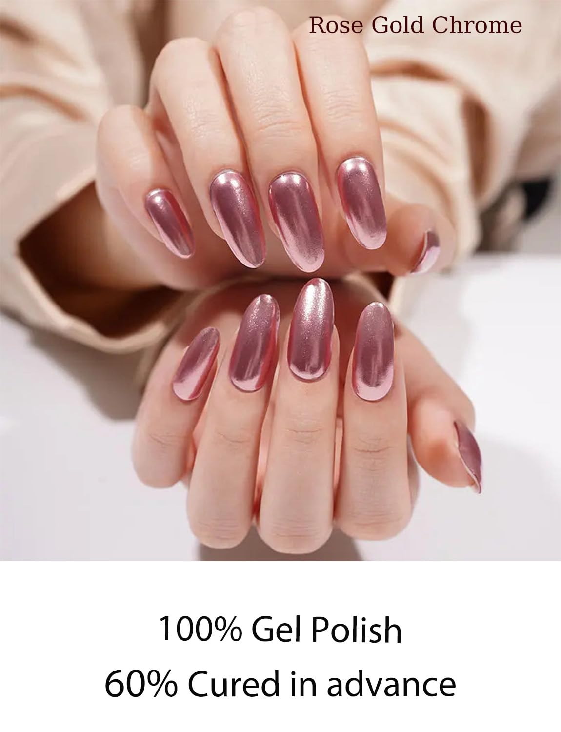 Semi Cured Gel Nail Strips, Rose Gold, Chrome Mirror 20pcs Gel Nails Sticker for Home Nails DIY