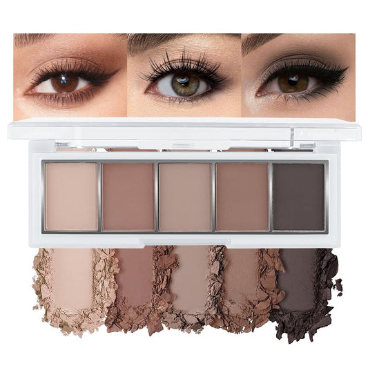 5 Color Eye Shadow Palette Makeup, Nude Coffee Brown Dark Brown Black, Velvety Matte Finish, Highly Pigmented Make up Eyeshadow Palette, Long Lasting Waterproof, Neutral Daily Eye Makeup 06#