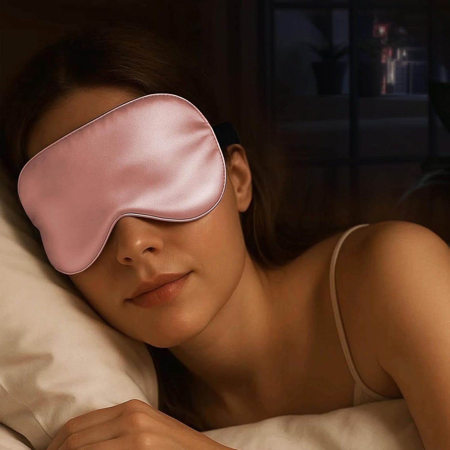 Luxury 22 Momme 100% Mulberry Silk Sleep Mask – 3D Eye Mask with Adjustable Strap, Gentle on Skin and Eyes, Provides Complete Light Blockage for Deep Sleep (Pink, Adjustable)