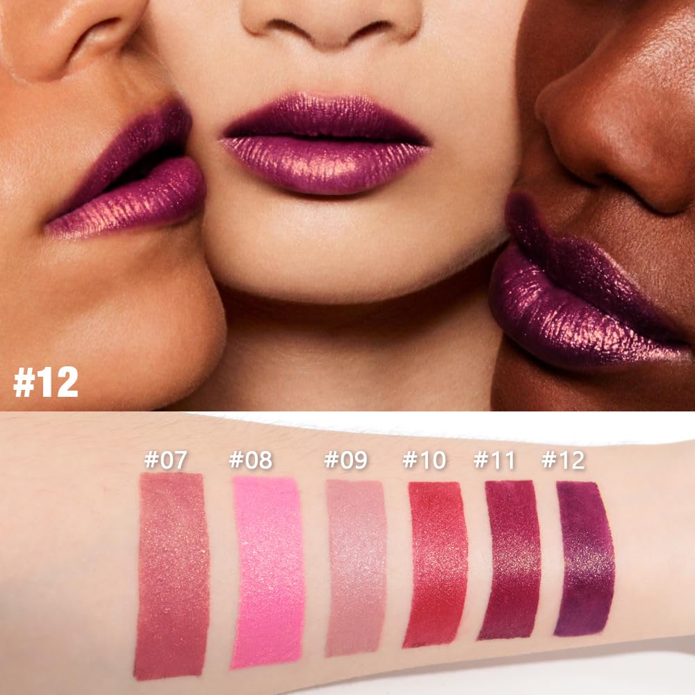Dark Purple Metallic Lipstick for Women,Lightweight Shimmer Frosted Lipstick,Glitter Lip Gloss Stain Long Lasting Waterproof Smudge Proof 24 Hour Full Coverage Lip Makeup,Vegan