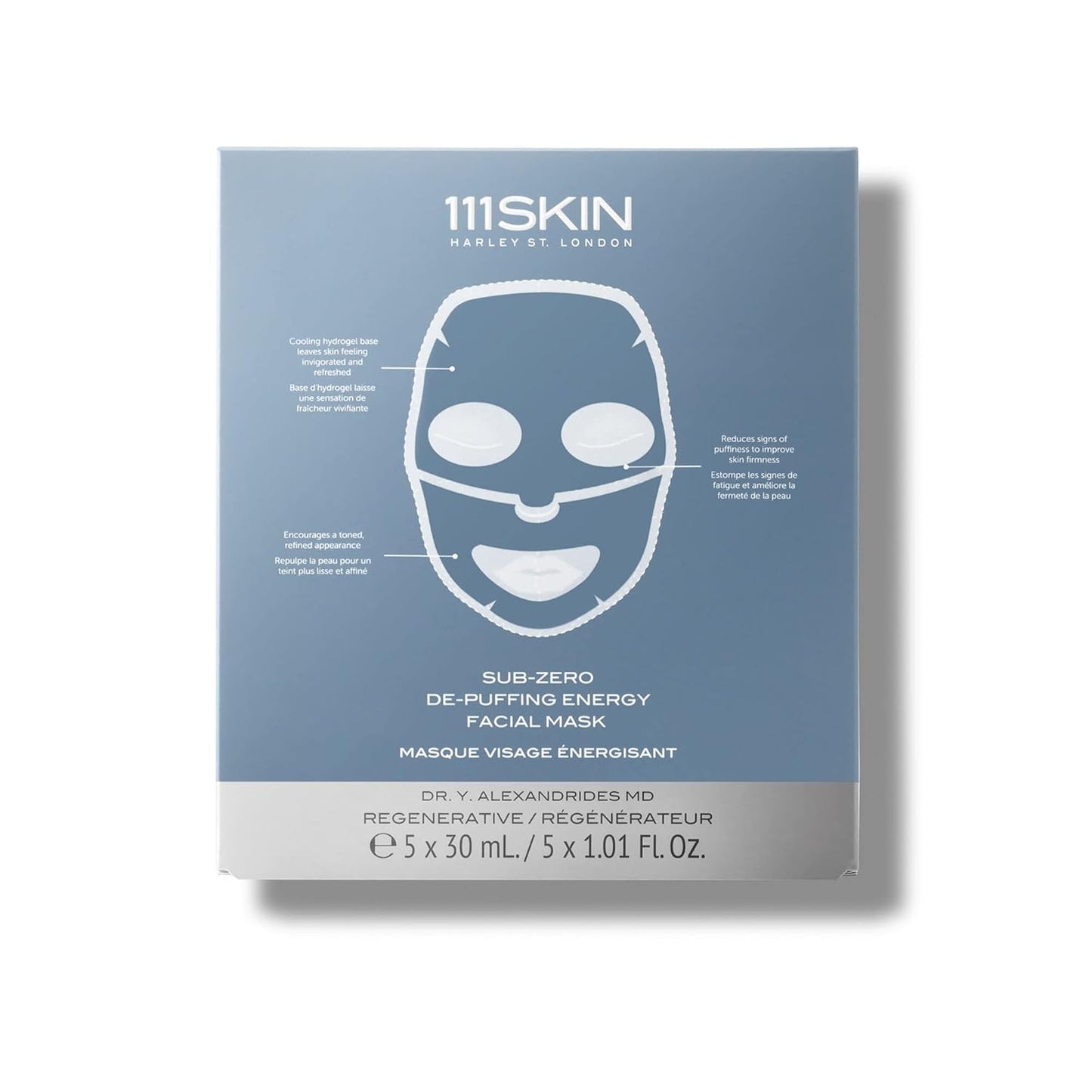 111SKIN Cryo De-Puffing Energy Facial Mask - Fragrance Free - Tighten, De-Puff & Refresh - Peptides & Caffeine - Set of 5 (1 oz each) - Depuffing Face Mask