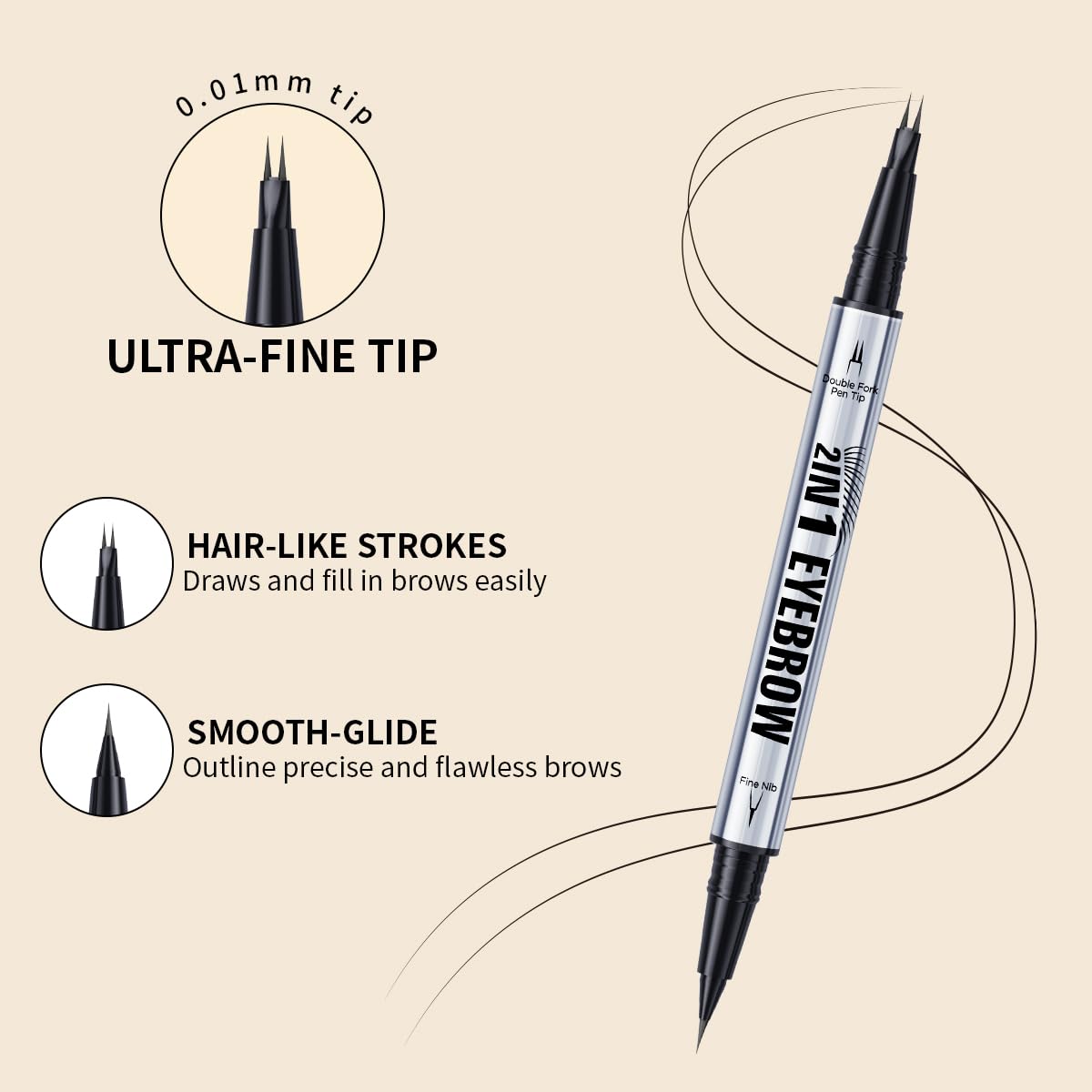 Eyebrow Pencils for Women - Microblading Eyebrow Pencil 2-In-1 Dual-Ended Eyebrow Pen with Precise 2-Fork-Tip & Brush-Tip Waterproof Eyebrow Pencil for Hair-Like Brows, Last All-Day, Black