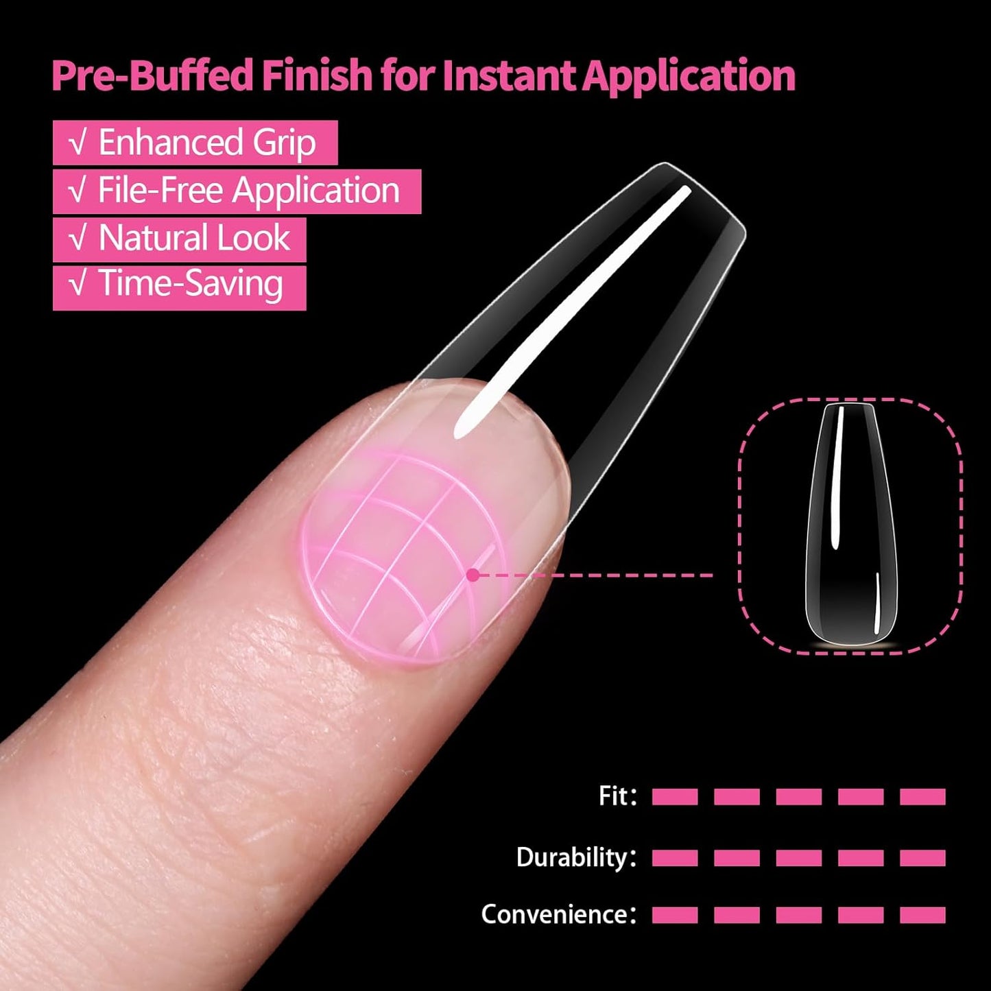Long Coffin Nail Tips 500PCS, Clear Acrylic Full Cover Gel Press on Nail Tips for DIY Salon, 10 Sizes Pre-Shaped False Nails with Glossy Finish, Professional Manicure Kit & Easy Application