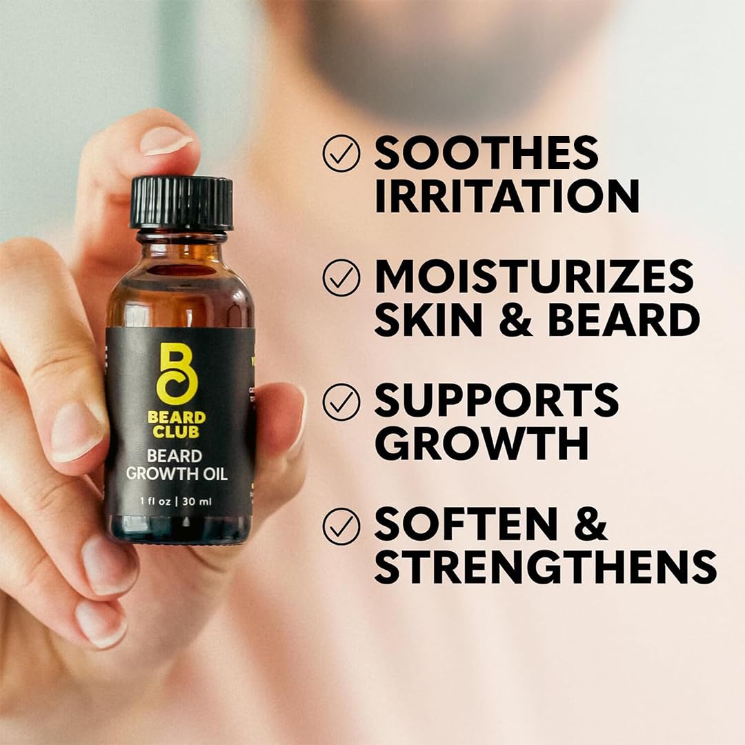 The Beard Club Enhanced Beard Growth Kit - Derma Roller, Beard Growth Oil (2PK), Sandalwood Beard Balm, Comb - Gift Set