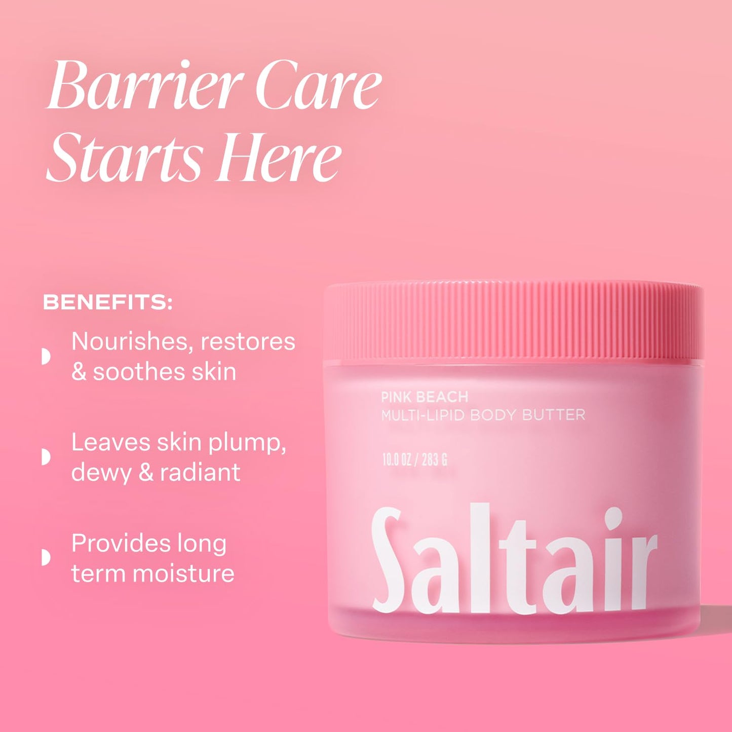 Saltair Multi-Lipid Body Butter - Rich, Nourishing Pink Beach Hydrating Body Cream with Ceramide Complex, Coconut Oil, Shea Butter, and Sea Buckthorn. Deep Moisturizing Dry Skin Care. 10oz Jar