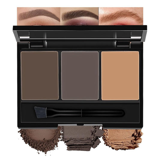 Brow Powder Kit – Long-Lasting 3-Color Brow Filler for Full, Defined Natural Brows, Contour Palette with Double-Ended Brush, sombra para cejas (02)