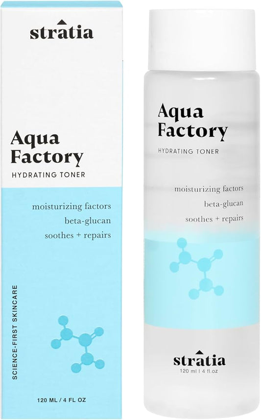Stratia Aqua Factory Hydrating Toner with Beta Glucan, 7 Moisturizing Factors & Peptides for Barrier Repair, Nourishing Dry & Sensitive Skin, 4oz