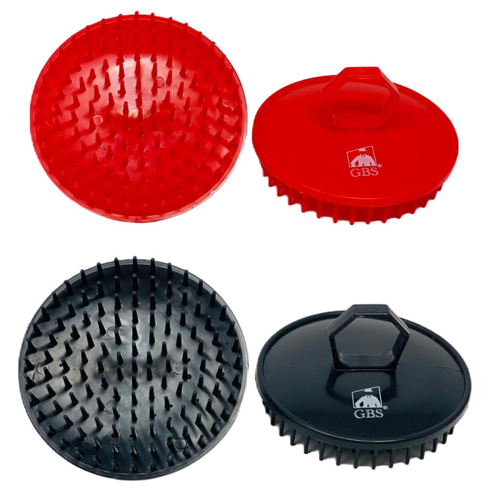 G.B.S Scalp Exfoliator 4 Pack - Shampoo Brush, Scalp Scrubber for Dandruff Removal, Massager & Hair Exfoliator - Red & Black