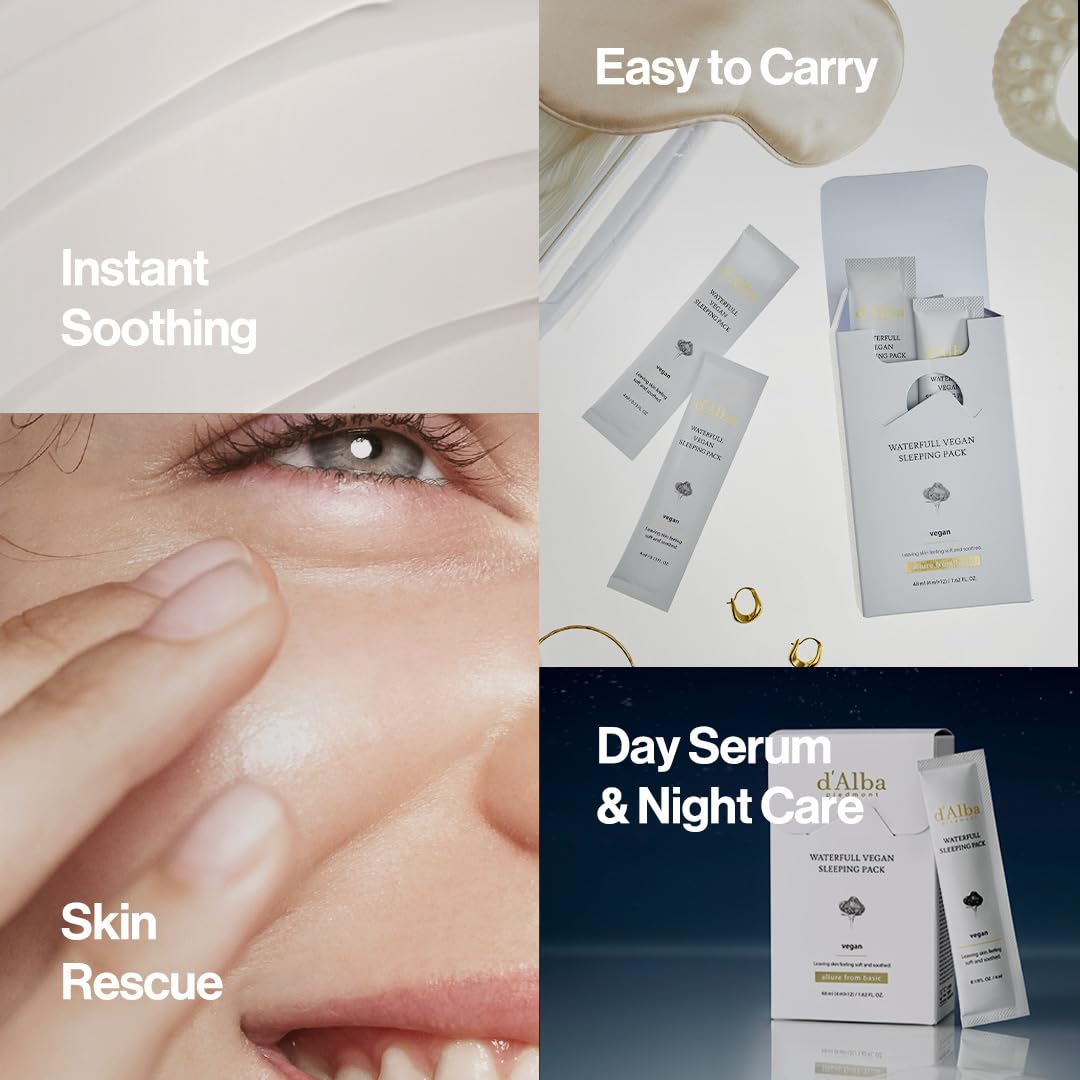 d'alba Piedmont Italian White Truffle Waterfull Vegan Sleeping Pack, Non Wash-off Overnight Face Mask, Portable Gel-type for moisture retention, Safe for sensitive skin, Korean Skin Care