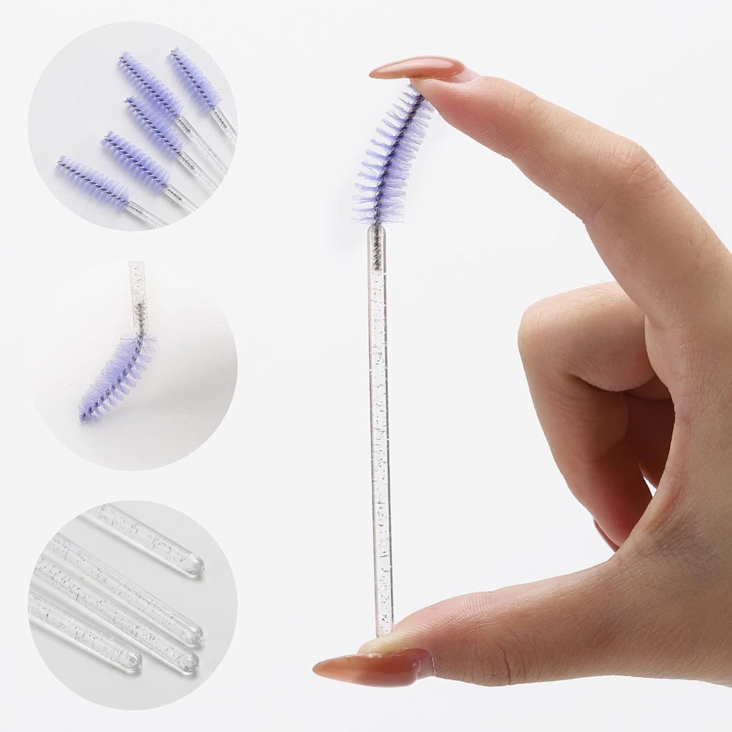 100 Pcs Disposable Mascara Wands, Lash Brushes with Container, Crystal Eyebrow Spoolies Brush for Eyelash Extensions (Purple)