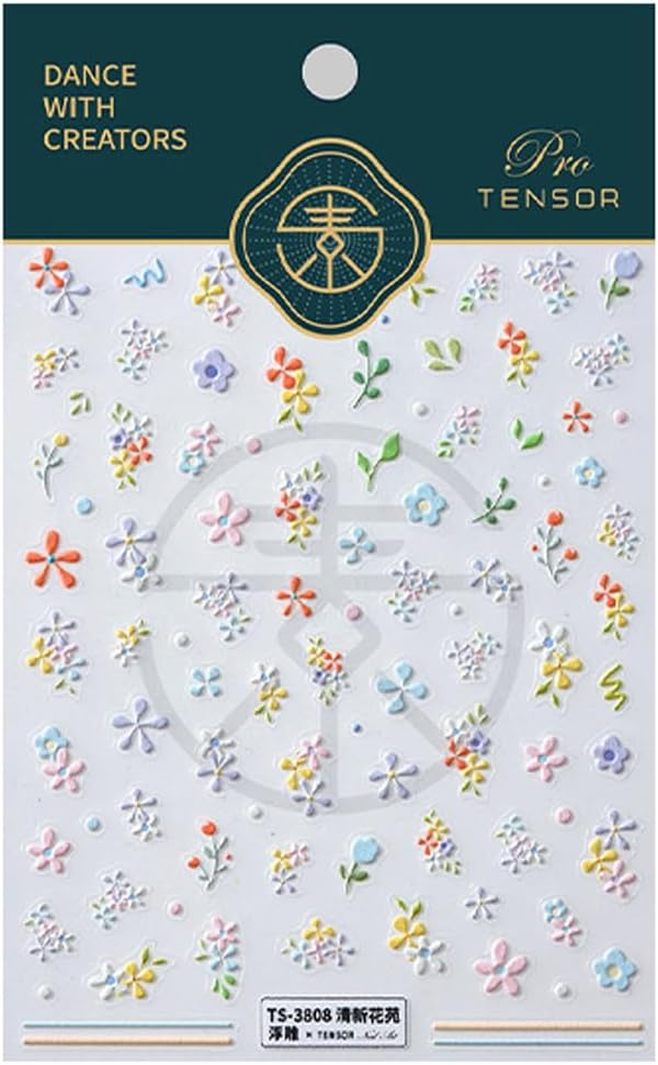 5D Embossed Flower Nail Stickers for Nail Art Summer Floral Leaf Nail Art Stickers Self-Adhesive Cute Nail Decals Supplies Design Sticker(1, Colorful Flower)