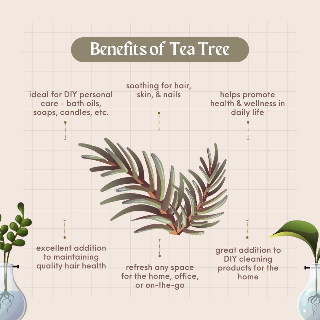 Tea Tree Essential Oil – 16 fl oz (473 ml) – 100% Pure & Undiluted – Steam-Distilled Melaleuca – Amber Glass Bottle – Natural Cleaning, Diffuser, and DIY Use – GreenHealth