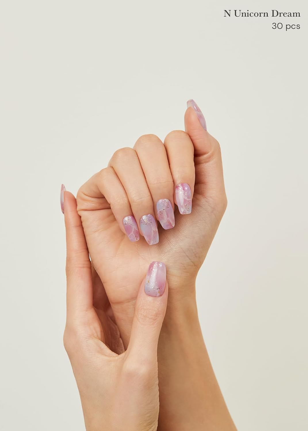 ohora Semi Cured Gel Nail Strips (N Unicorn Dream) - Works with Any Lamps, Salon-Quality, Long Lasting, Easy to Apply & Remove - Includes 2 Prep Pads, Nail File & Wooden Stick