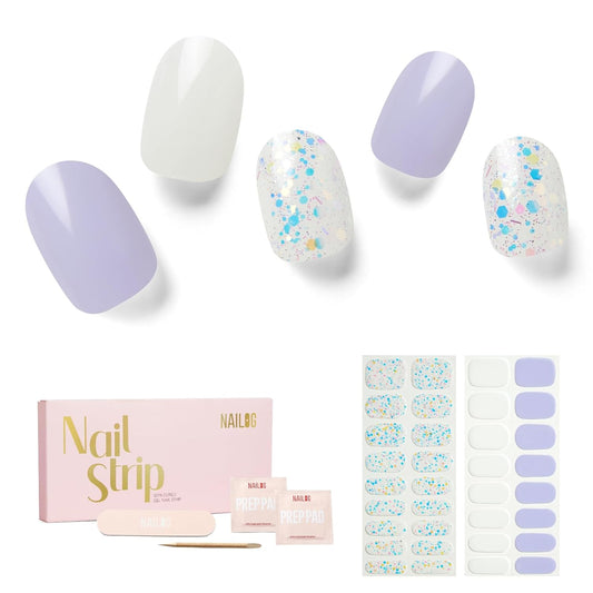 NAILOG Semi Cured Gel Nail Strips 34 pcs| Buy 2 Get 1 UV Lamp | Long Lasting Nail Polish Sticker Wraps with Glossy Gel Finish, Innocent
