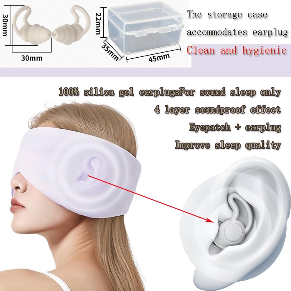 Silk Eye Sleep Mask for Sleeping Women Men, Blackout Blindfold Eye Mask+soundproof Ear plugs, Rest Like A Deaf or Blind Person, noise cancelling ear plugs Mask for Travel Night Best Sleep Mask (black)
