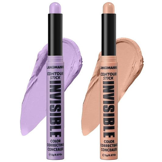 LANGMANNI Multi-Use Face Contour Stick,Highlighter & Concealer Stick, Combo Use For Correcting Color Balancing (#03+#04 Lavender+Dark Peach)