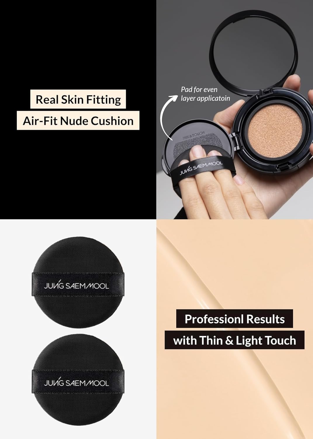 JUNG SAEM MOOL Essential Skin Nuder Longwear Cushion 0.98 Fl Oz (Light), Refill Included, 24H Lasting Cushion Foundation with High Coverage, Semi-Matte Natural Finish, Korean Foundation Makeup