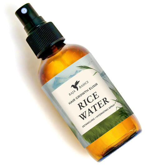 Rice Water For Hair Growth by Baja Basics, Thickness, Strength, Shine - Leave-in Conditioner for Scalp, Dry Split End Moisturizer - Fermented Rice Water Spray for Curly, Straight, Thick, Thin Hair 4oz